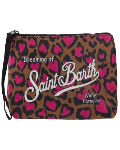 Mc2 Saint Barth Logo Detailed Zip-up Clutch Bag - Red