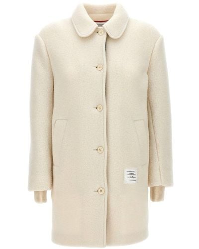 Thom Browne Logo Patch Wool Coat Coats, Trench Coats - Natural