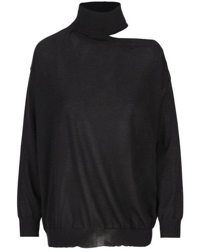 Valentino Cut-out Turtleneck Knit Top - Black