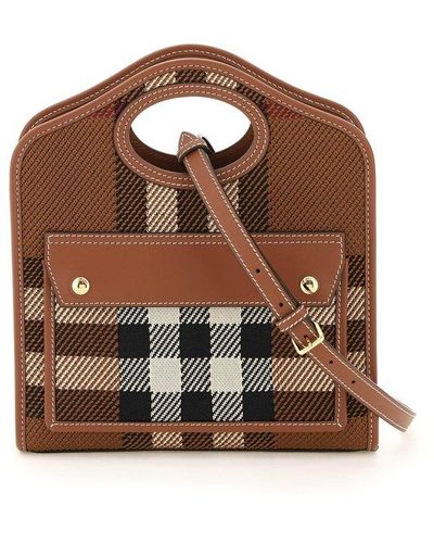 Burberry Mini Vintage Check & Leather Pocket Bag - Brown
