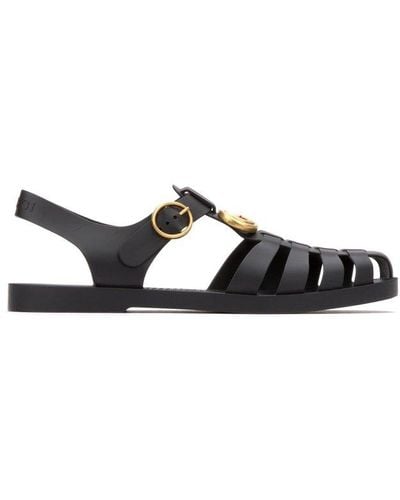 Gucci GG Logo Plaque Buckle Straps Sandals - Black