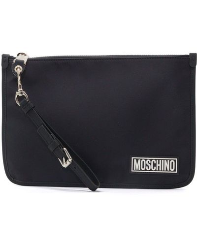 Moschino Logo Patch Zipped Clutch Bag - Black