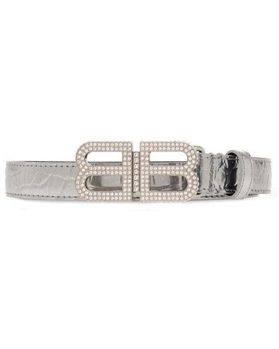 Balenciaga Crystal-embellished Bb Logo Plaque Buckle Belt - Metallic