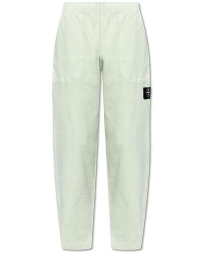 Stone Island Compass-badge Elasticated Waistband Tapered Trousers - White