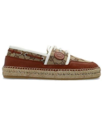 Gucci Allover Logo Printed Lace-up Espadrilles - Brown