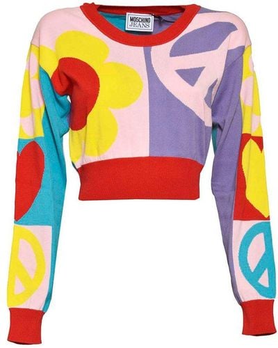 Moschino Jeans Patterned Intarsia-knitted Scoop Neck Jumper - Multicolour