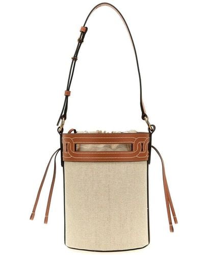 Tod's Leather Canvas Bucket Bag Shoulder Bags - White