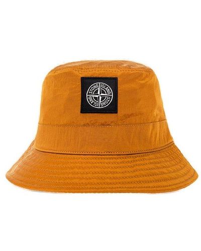 Stone Island Bucket Hat With Logo - Orange