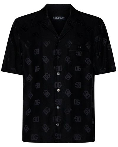 Dolce & Gabbana Dg Monogram Jacquard Hawaiian Shirt - Black