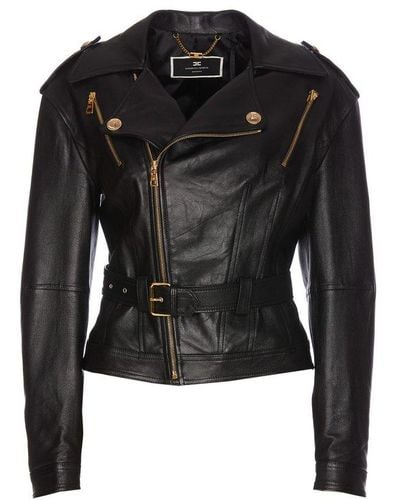 Elisabetta Franchi Belted-waist Leather Jacket - Black