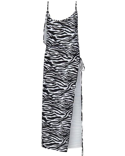 The Attico Zebra Print Spaghetti Strap Beach Dress - White