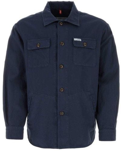 Fay Logo Patch Button-up Shirt Jacket - Blue