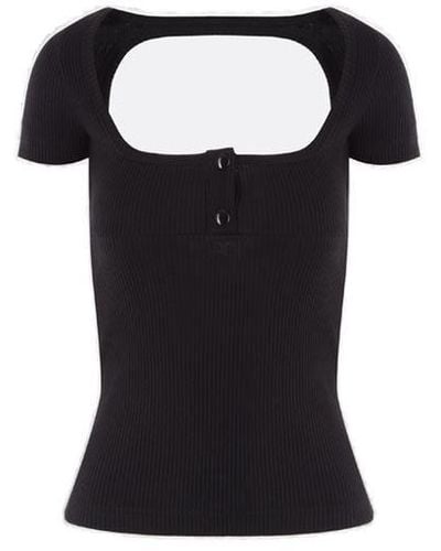 Courreges Logo Embroidered Stretched Knit Top - Black