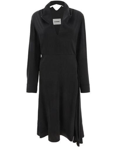 Jil Sander Long-sleeved A-line Cut-out Detailed Dress - Black