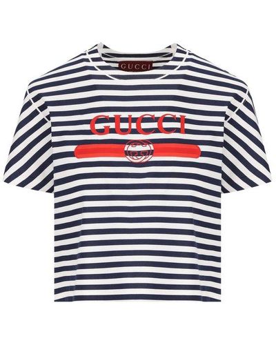 Gucci Logo Printed Striped T-shirt - Red