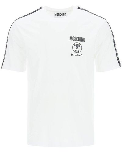 Moschino T-shirt With Bands And Double Question Mark Logo - White