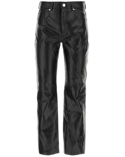 Ami Paris Straight Leg Leather Trousers - Black