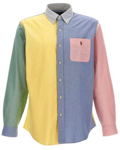 Polo Ralph Lauren Patchwork Shirt With Logo Embroidery Shirt, Blouse - Blue