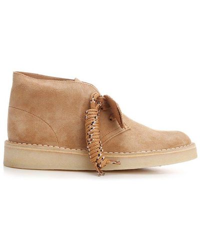 Clarks Round Toe Lace-up Boots - Natural