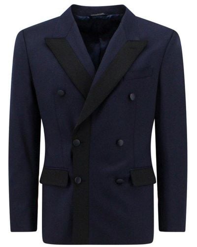 Dolce & Gabbana Silk Peak Lapel Blazers E Vests - Blue