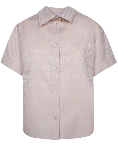 Moschino Logo-jacquard Short-sleeved Buttoned Shirt - Pink
