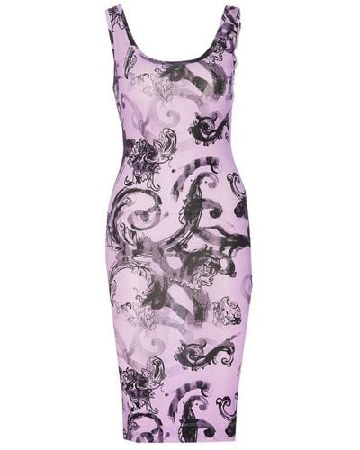 Versace All-over Printed Sleeveless Dress - Purple