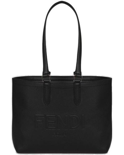 Fendi Roma Logo Embossed Tote Bag - Black