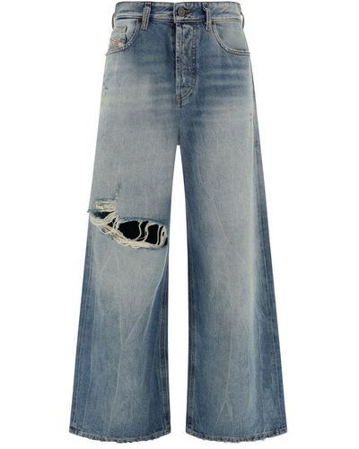 DIESEL 1996 D-sire 09h58 Distressed Wide-leg Jeans - Blue