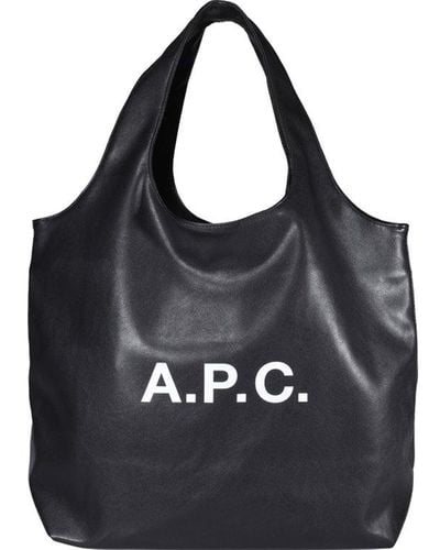 A.P.C. Logo Printed Top Handle Bag - Black