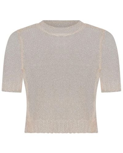 Maison Margiela Short-sleeved Sheer Knitted Top - Gray
