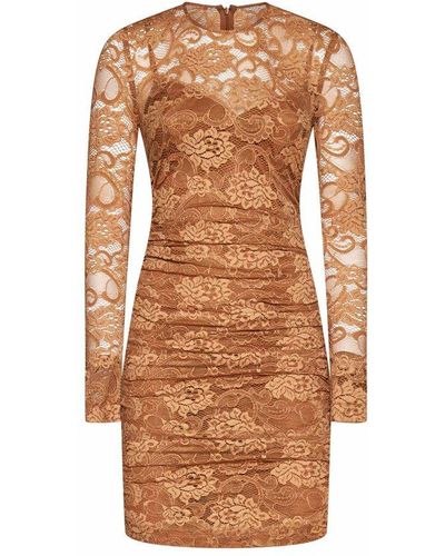 Dolce & Gabbana Lace Semi Sheer Mini Dress - Brown