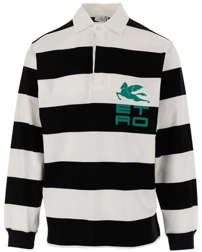 Etro Rugby-striped Long-sleeved Polo Shirt - Black