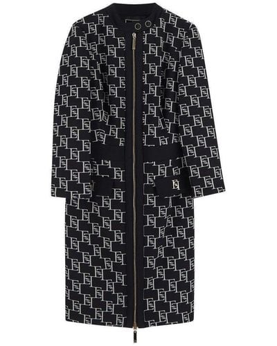 Elisabetta Franchi Logo Printed Zip-up Mini Dress - Black