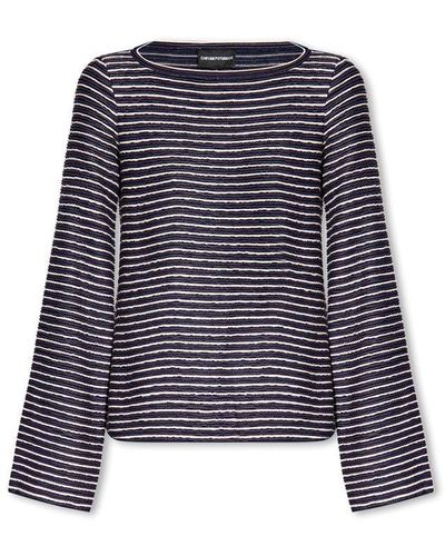 Emporio Armani Striped Knit Sweater - Blue