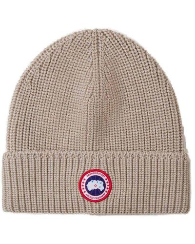 Canada Goose Arctic Disc Ribbed Wool Beanie Hat - Natural