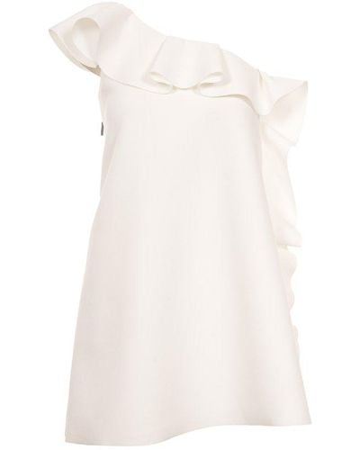 MSGM One-shoulder Ruffled Mini Dress - White