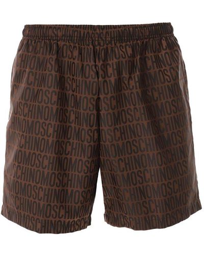Moschino Monogram Printed Elasticated Waist Swim Shorts - Brown