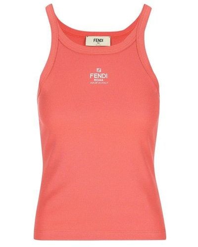 Fendi Logo Embroidered Ribbed-knit Tank Top