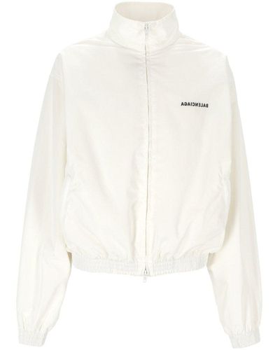Balenciaga Logo Printed Zip-up Jacket - White