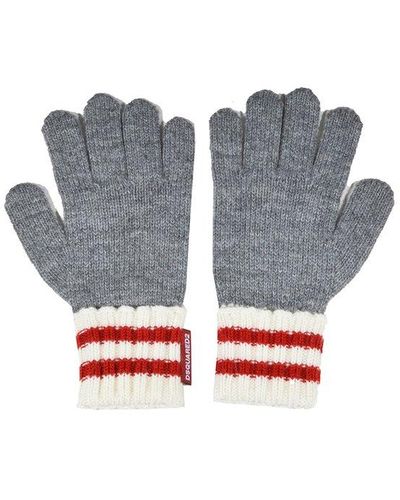 DSquared² Full-finger Striped Knitted Gloves - Gray