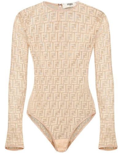 Fendi Monogrammed Long-sleeved Bodysuit - White