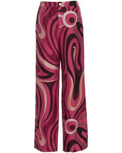 Emilio Pucci Marmo-printed High Waist Wide-leg Pants - Red