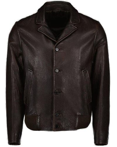 Prada Single Breasted Leather Jacket - Black