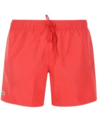 Lacoste Logo Patch Drawstring Swim Shorts - Red