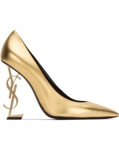 Saint Laurent Opyum Court Shoes With Gold-toned Heel In Smooth Leather - Metallic