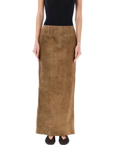 Marni Suede Leather Pencil Skirt - Brown