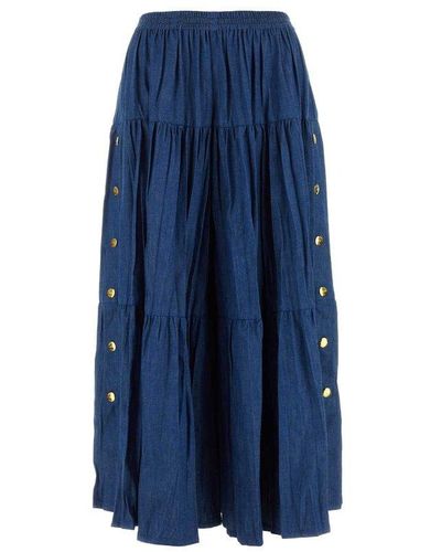 Gucci Side Buttons Pleated Culotte Pants - Blue