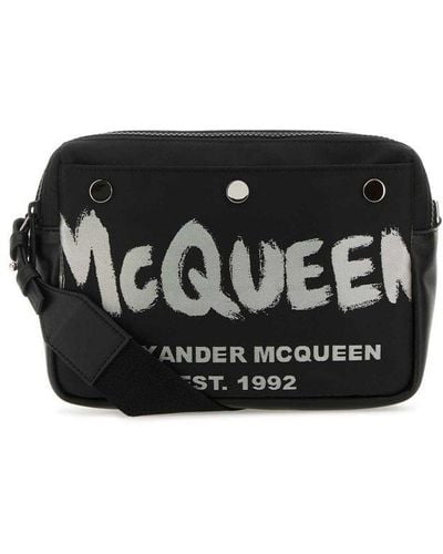 Alexander McQueen Logo Printed Zipped Camera Bag - Black
