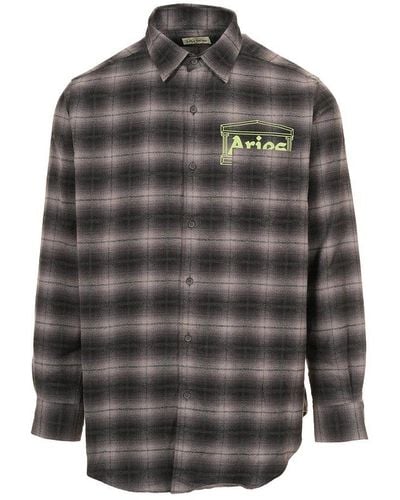 Aries Check Patterned Button-up Shirt - Gray