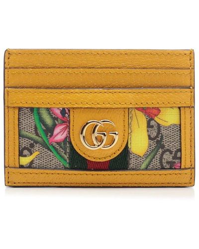 Gucci Ophidia GG Flora Leather Card Holder - Yellow